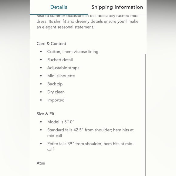 Anthropologie- Atsu linen ruched drop waist hem midi dress- beige & black straps - Picture 10 of 10